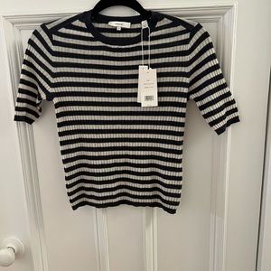 Vince cashmere blue and white striped short sleeve shirt. Size s.